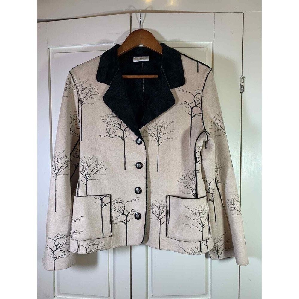 Robert Kitchen Suede Jacket Women's Small Canada Coat Faux Fur Cream Trees